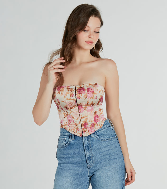 Time To Bloom Satin Floral Lace Up Corset Top Windsor Australia
