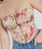 Time To Bloom Satin Floral Lace-Up Corset Top