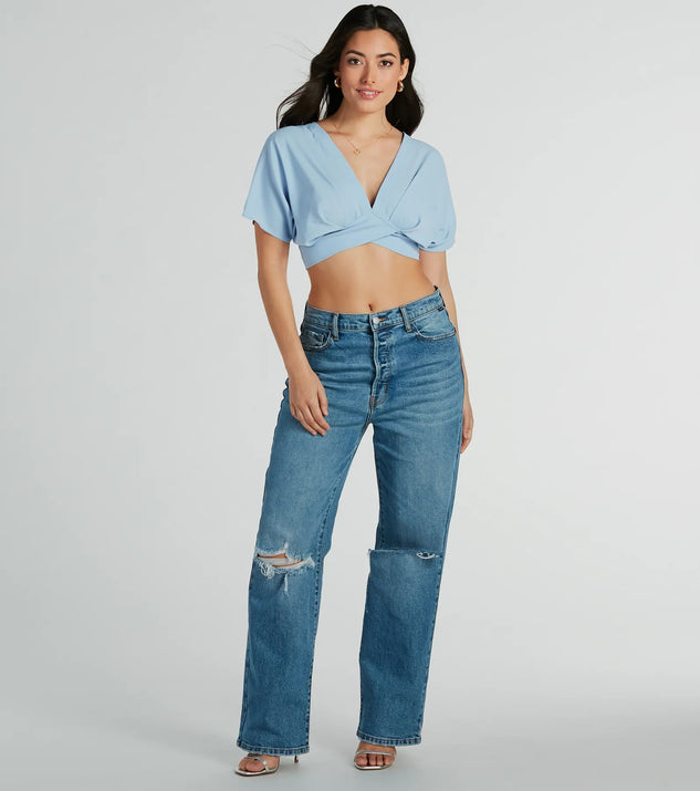 With fun and flirty details, the Chic Arrival V-Neck Dolman Satin Crop Top shows off your unique style for a trendy outfit for summer!