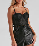 The waist-defining bodice style of the Reigning Lace Bustier Top is perfect for making a statement with your outfit and provides the boning, molded cups, or lace-up details that capture the corset trend.