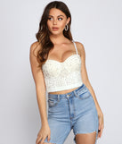 Pearl Embellished Cropped Bustier helps create the best bachelorette party outfit or the bride's sultry bachelorette dress for a look that slays!
