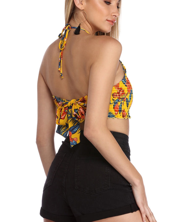 Tropical Tiki Smocked Halter Top