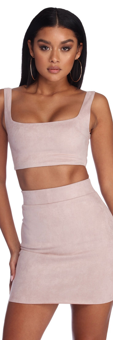 Slay All Day Faux Suede Crop Top