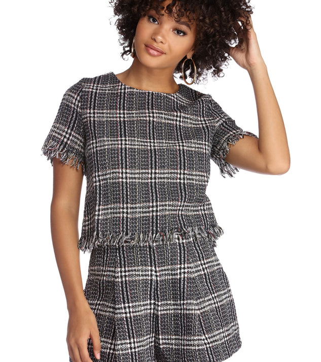 Plaid Boucle Crop Top