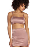 Stroke Of Midnight Satin Crop Top