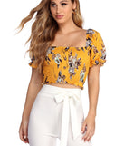 Floral Smock Down Crop Top