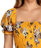 Floral Smock Down Crop Top