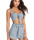 With fun and flirty details, Set In Stripes Crop Top shows off your unique style for a trendy outfit for the summer season!