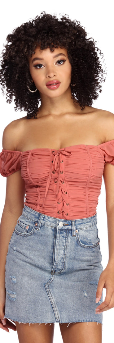 With fun and flirty details, Lace Up Ruched Top shows off your unique style for a trendy outfit for the summer season!