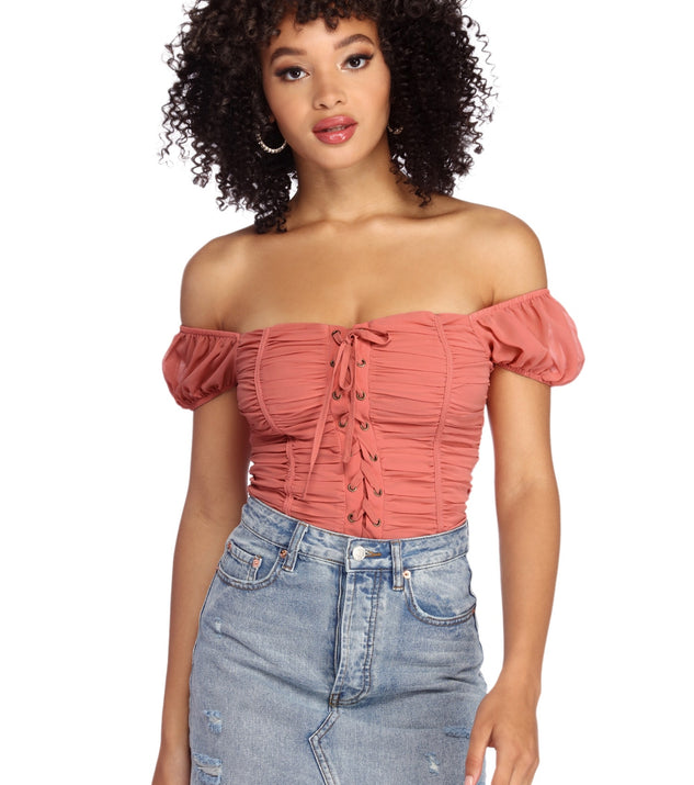 With fun and flirty details, Lace Up Ruched Top shows off your unique style for a trendy outfit for the summer season!