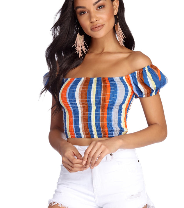 Smocked And Striped Crop Top