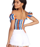 Smocked And Striped Crop Top