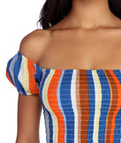 Smocked And Striped Crop Top