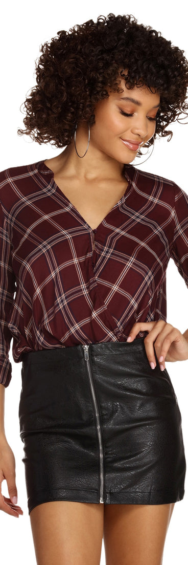 Plaid For Success Surplice Top