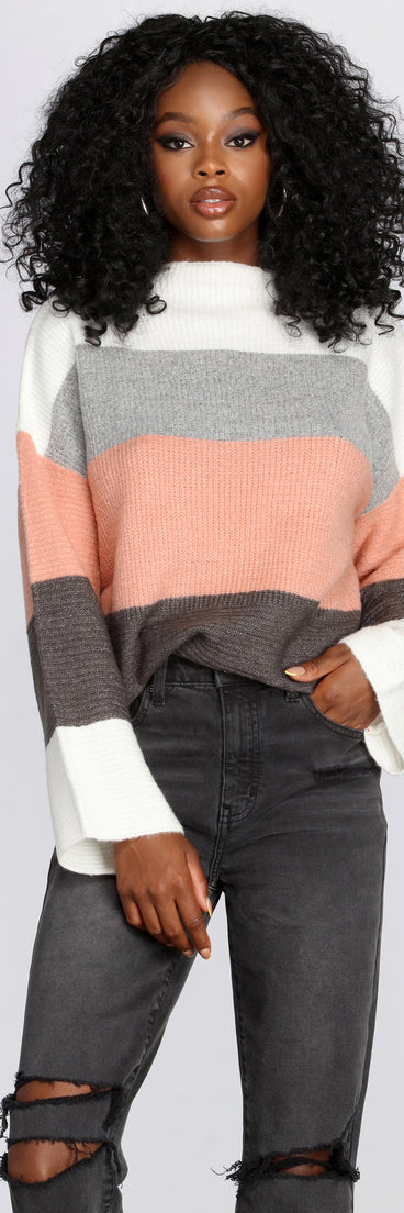 With fun and flirty details, Mock Neck Colorblock Sweater shows off your unique style for a trendy outfit for the summer season!