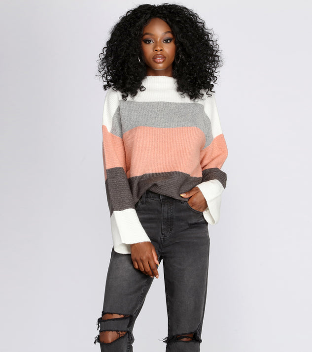 With fun and flirty details, Mock Neck Colorblock Sweater shows off your unique style for a trendy outfit for the summer season!