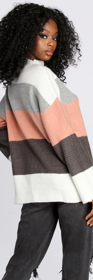 With fun and flirty details, Mock Neck Colorblock Sweater shows off your unique style for a trendy outfit for the summer season!