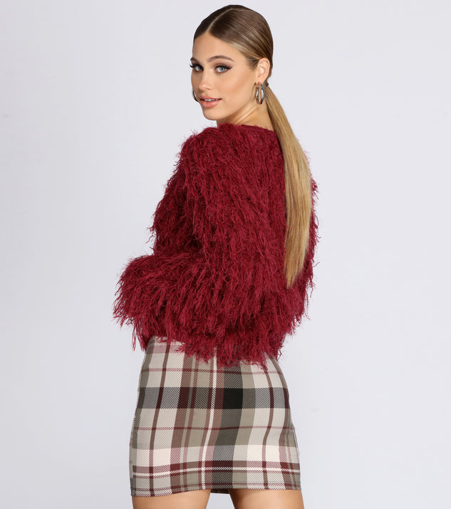 Red shop shaggy cardigan