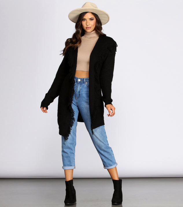 Black Fringes Suede Hood Cardigan