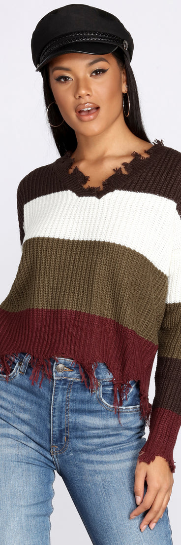 Tattered Color-Block Pullover