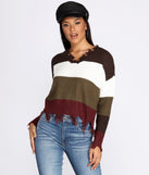 Tattered Color-Block Pullover