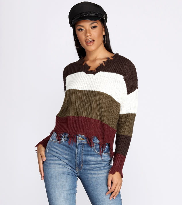 Tattered Color-Block Pullover