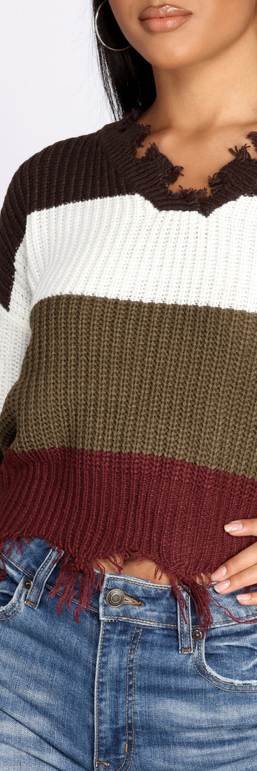 Tattered Color-Block Pullover