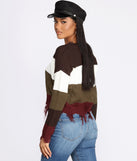 Tattered Color-Block Pullover