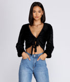 With fun and flirty details, Rumors Tie-Front Fuzzy Crop Top shows off your unique style for a trendy outfit for the summer season!