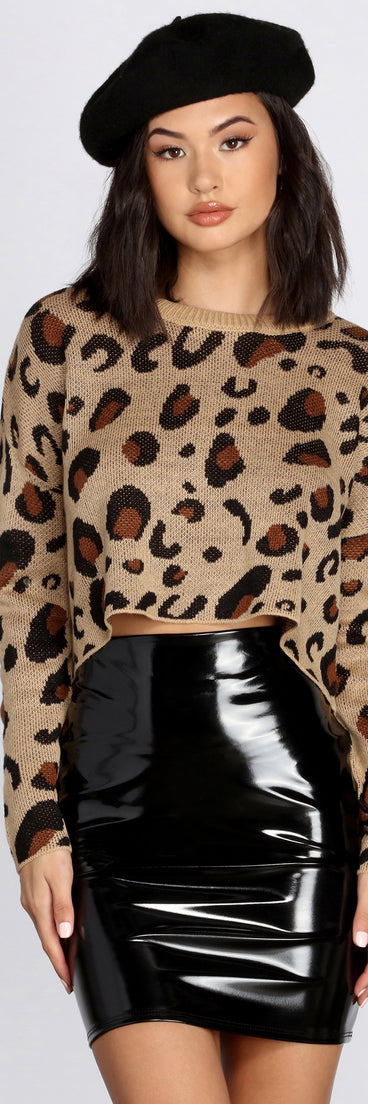 Living In Leopard Print Crop Sweater for 2022 festival outfits, festival dress, outfits for raves, concert outfits, and/or club outfits