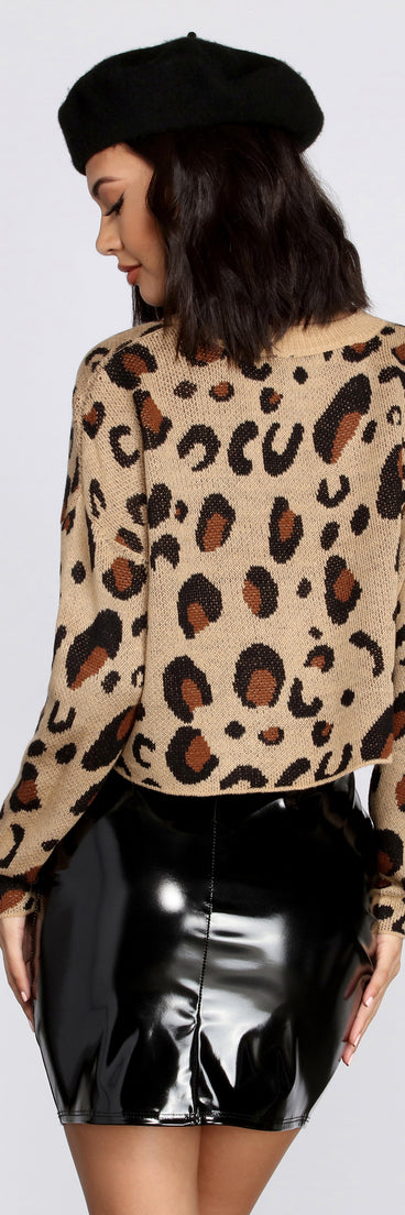 Living In Leopard Print Crop Sweater for 2022 festival outfits, festival dress, outfits for raves, concert outfits, and/or club outfits