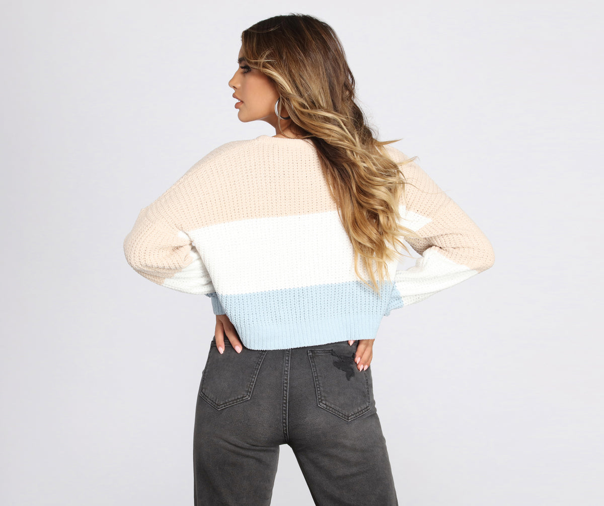 Color-Block Waffle Knit Pullover