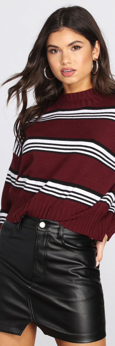 Stripe The Way Mock Neck Sweater