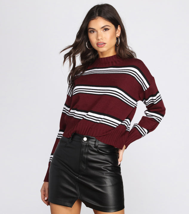 Stripe The Way Mock Neck Sweater