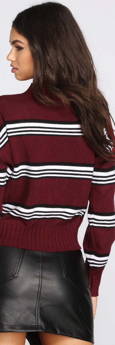 Stripe The Way Mock Neck Sweater