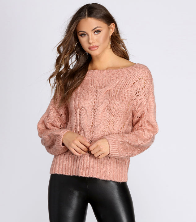 Cable Knit Off Shoulder Sweater