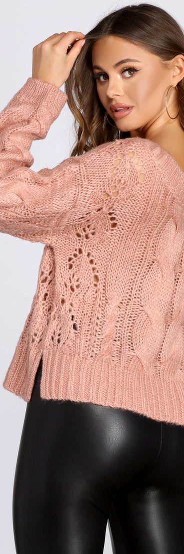 Cable Knit Off Shoulder Sweater