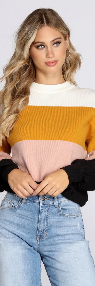 Crew Neck Color-block Pullover Sweater