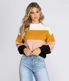 Crew Neck Color-block Pullover Sweater