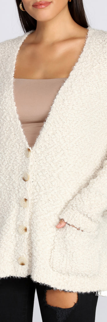 Popcorn Knit Long Cardigan