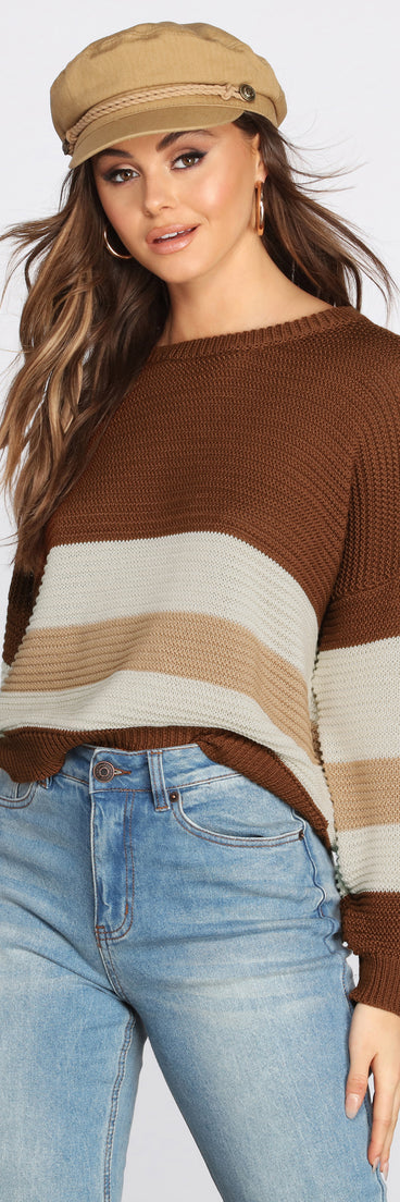 Colorblock Striped Crew Neck Sweater