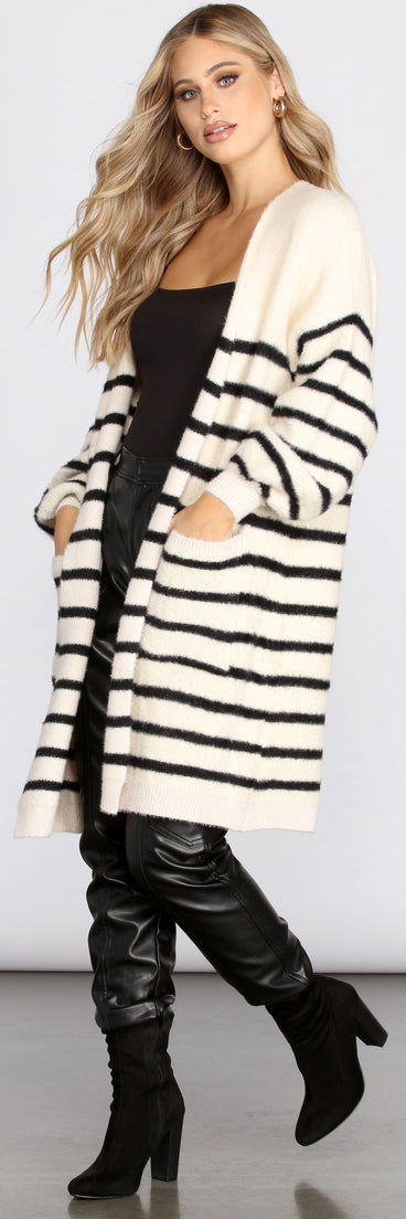 Striped Fuzzy Long Cardigan