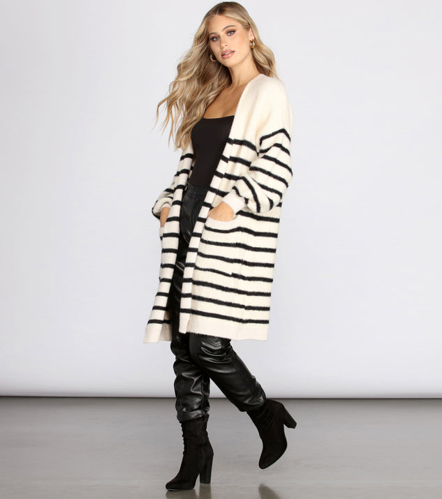 Striped Fuzzy Long Cardigan