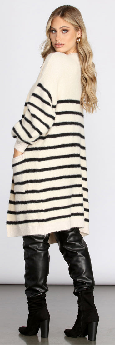 Striped Fuzzy Long Cardigan