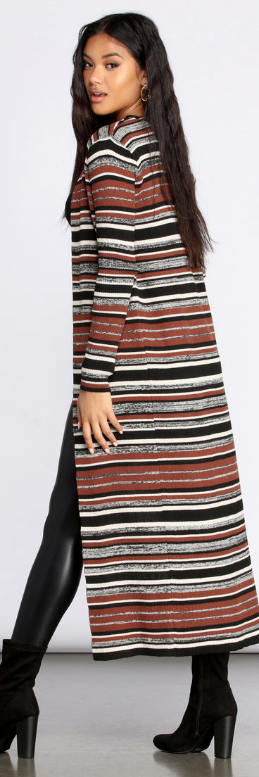 Stripe About Now Long Line Cardigan