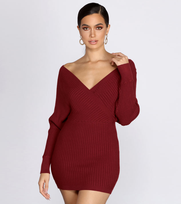 Ribbed Knit Surplice Mini Dress