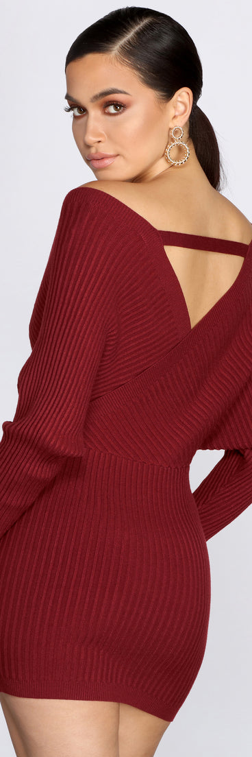 Ribbed Knit Surplice Mini Dress