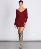 Ribbed Knit Surplice Mini Dress