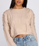Textured Cable Knit Cropped Sweater