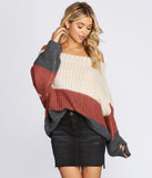 Cozy Colorblock Off The Shoulder Sweater